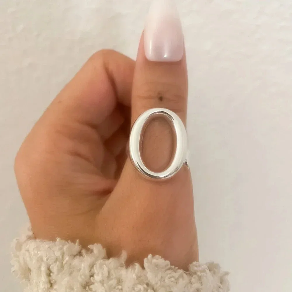 925 Sterling Silver Chunky Oval Ring Minimalist Thick Bold Ring